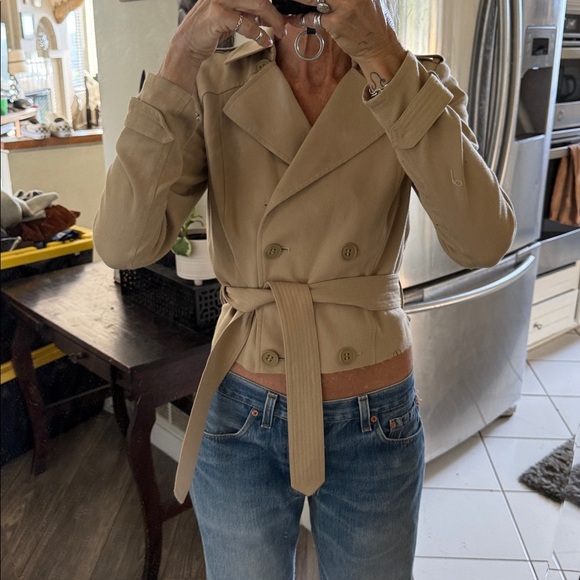 Super cute cropped trench coat rustic raw edge - Picture 5 of 10